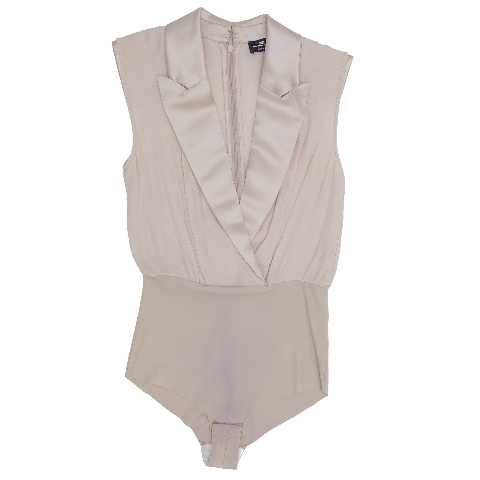 Elisabetta Franchi Beige Crepe Structured Shoulder Bodysuit IT 38/US 2