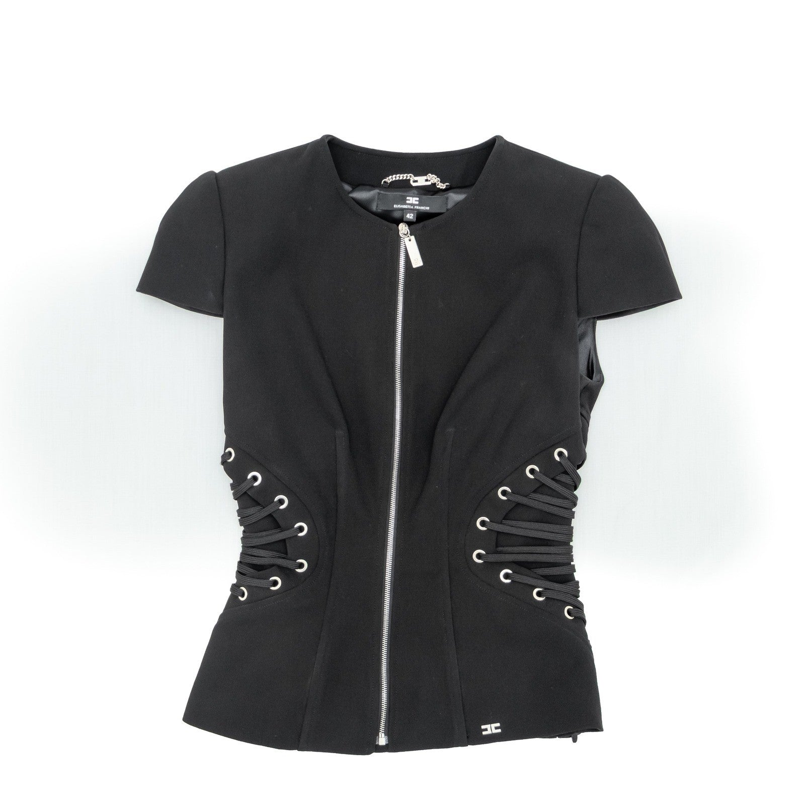 ELISABETTA FRANCHI Lace-Up Corset Style Jacket Top Black IT 42