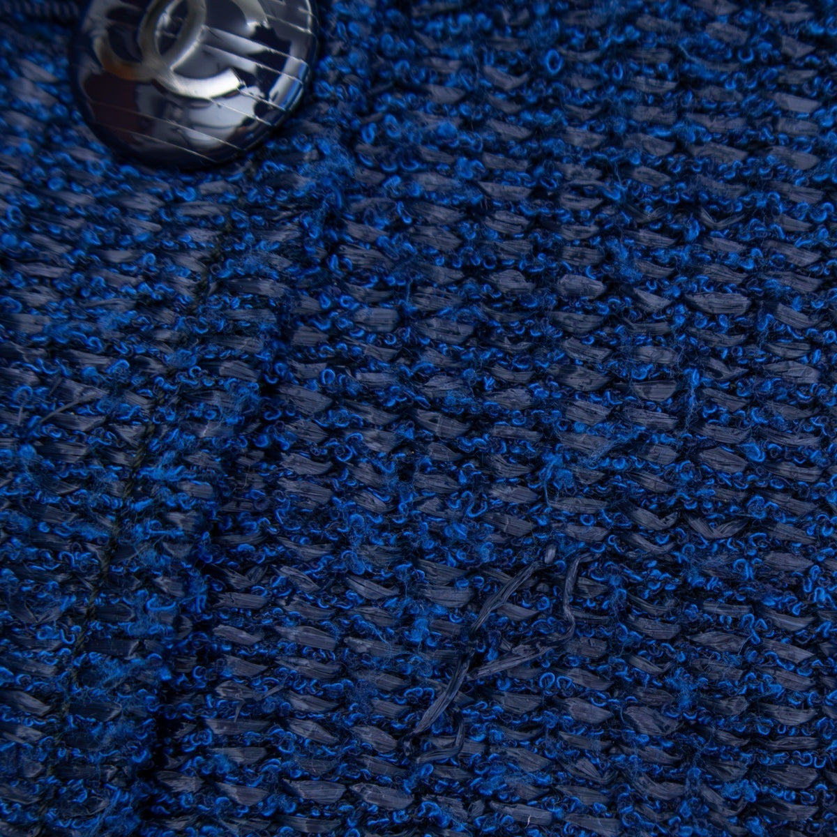 CHANEL Resort 2014 Runway Blue Tweed Jacket CC Buttons FR 46 US 14 P48058