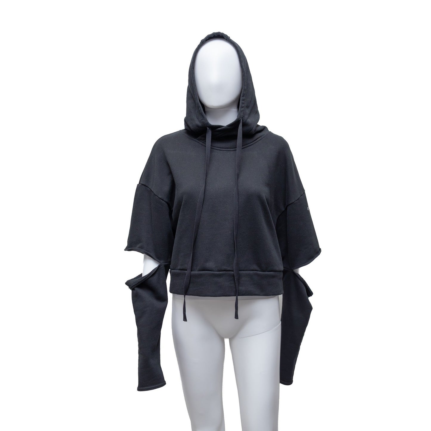 Alo Yoga Cropped Hoodie with Cut-Out Sleeves – Black - Size S