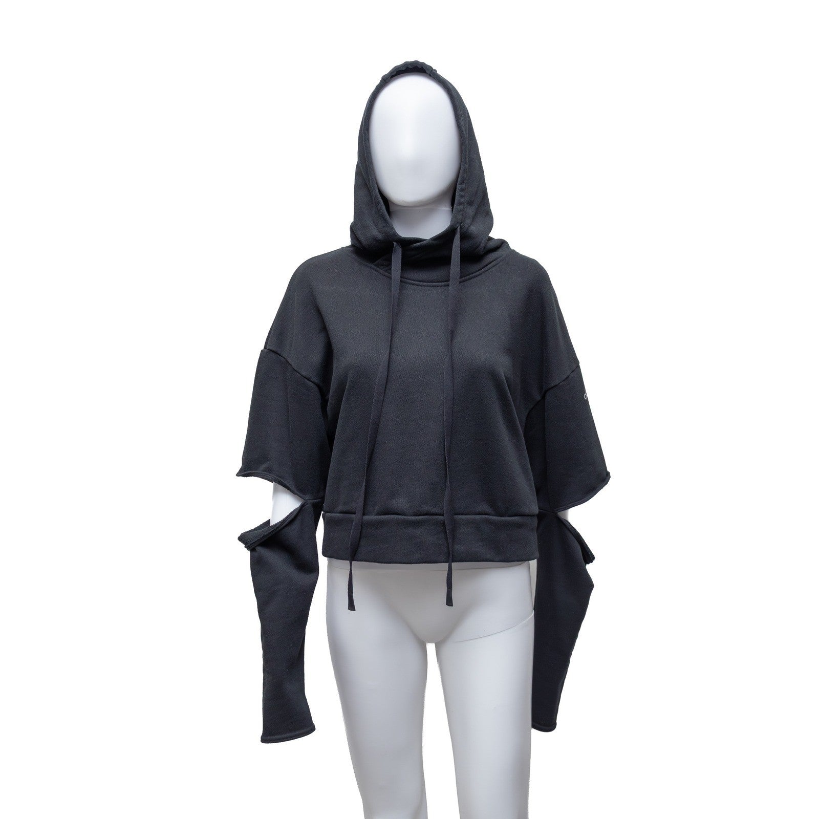 Alo Yoga Cropped Hoodie with Cut-Out Sleeves – Black - Size S