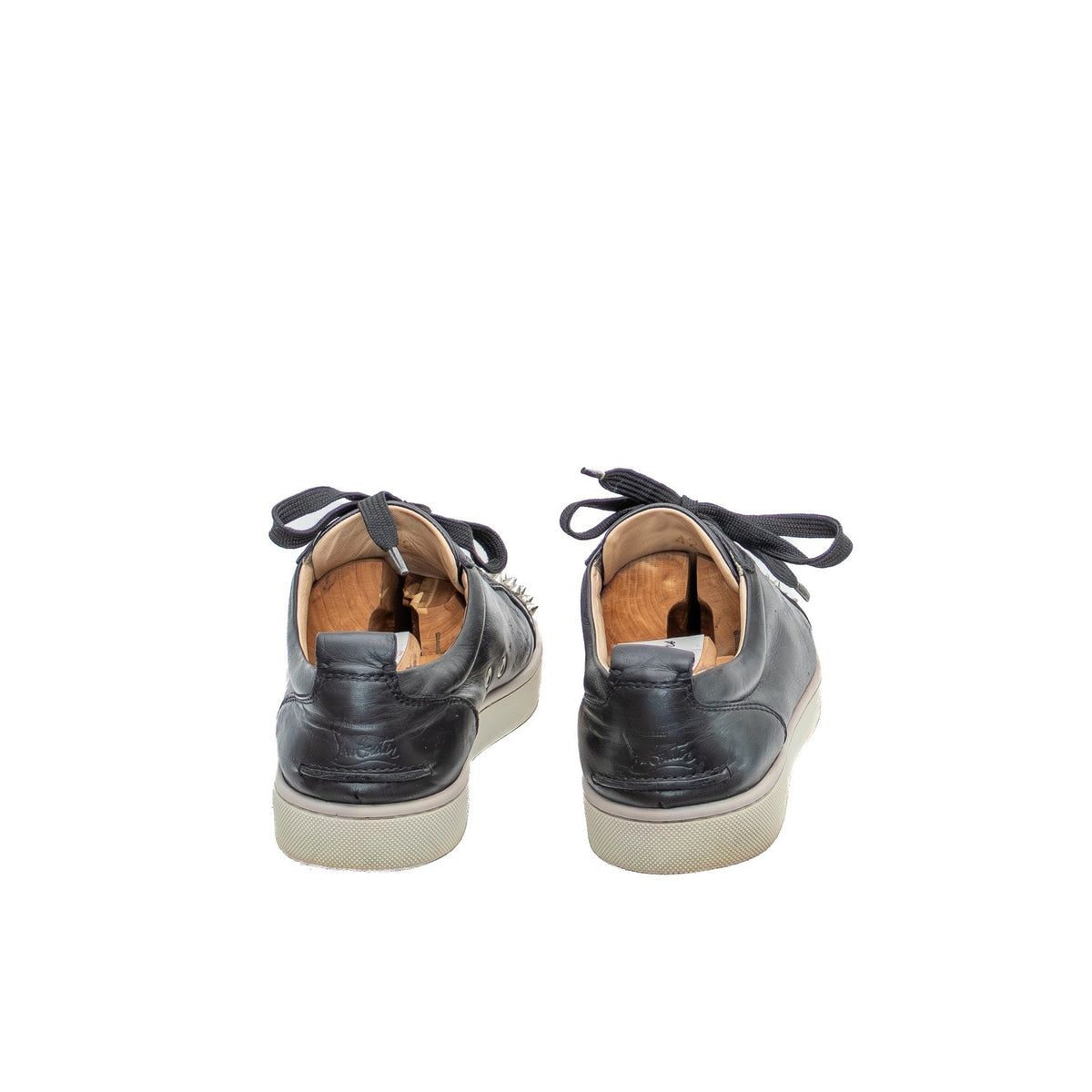 $1200 Christian Louboutin Louis Junior Spikes Black Leather Sneakers EU 42  US 9