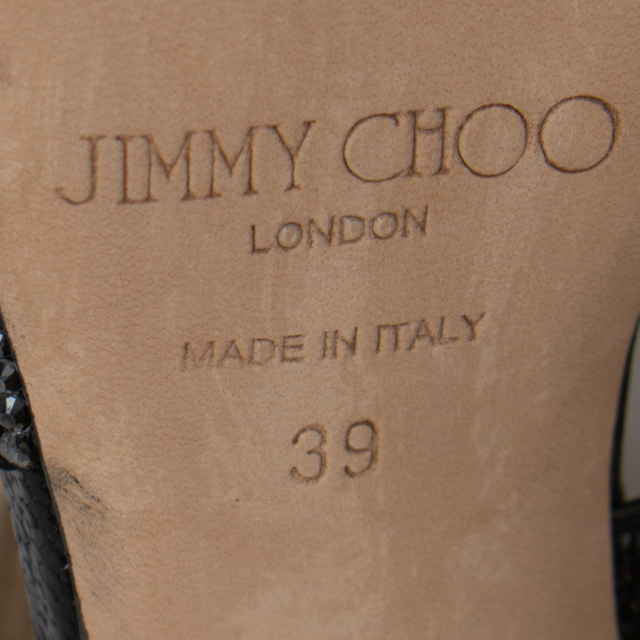 Jimmy Choo Black Taint Embossed Crystal Embellished Cross Over Sandals Size 38