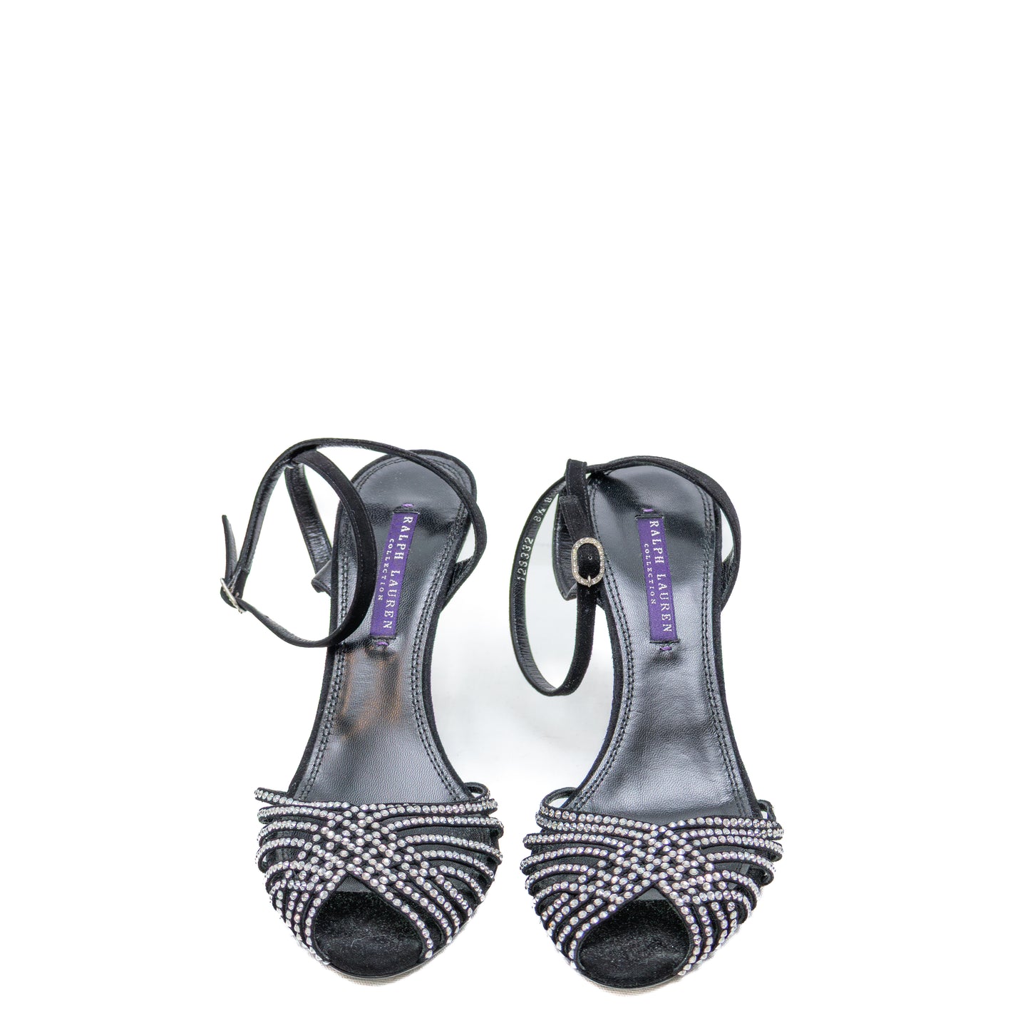 Ralph Lauren Purple Label Crystal Embellished Black Suede Heels – Size 8.5B US