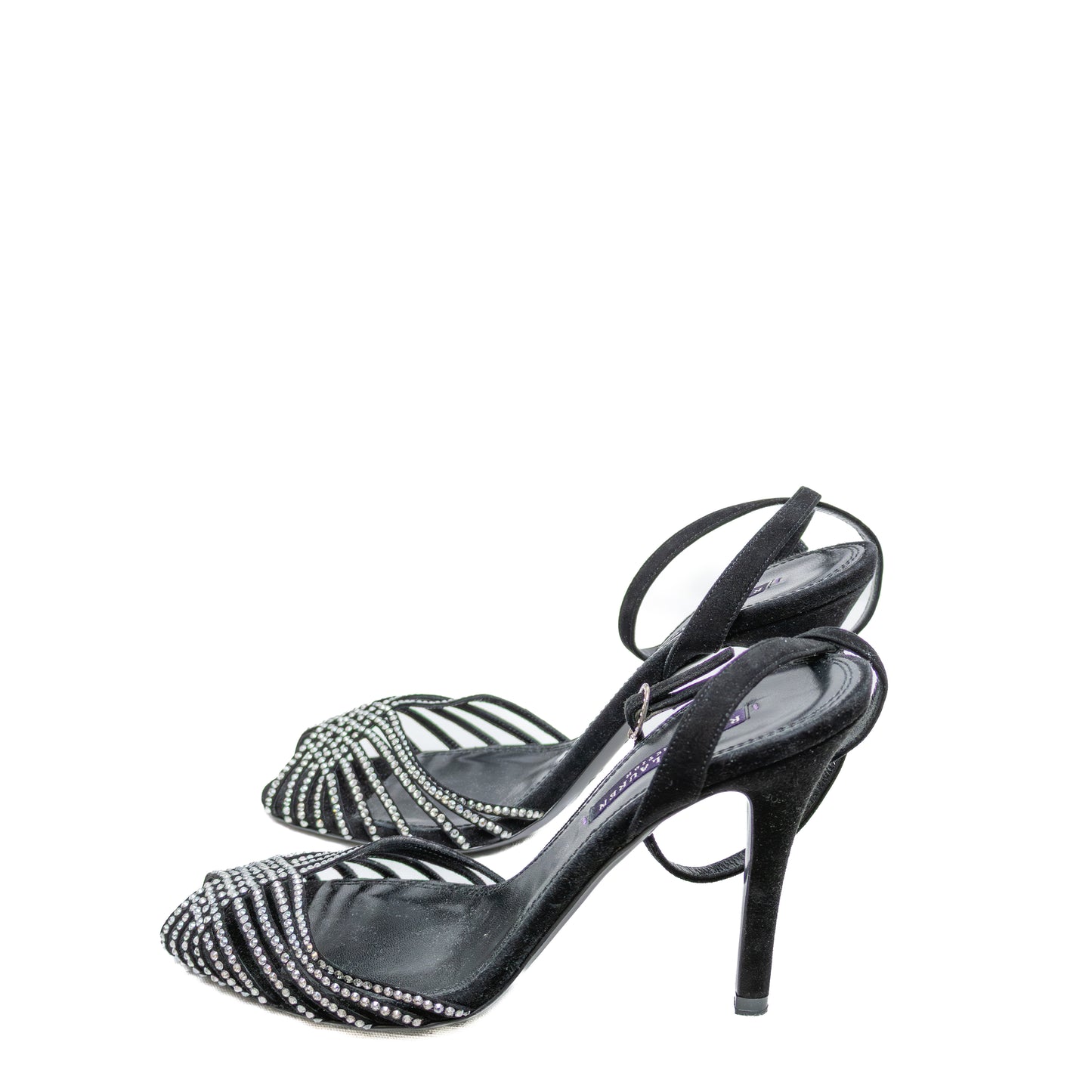 Ralph Lauren Purple Label Crystal Embellished Black Suede Heels – Size 8.5B US