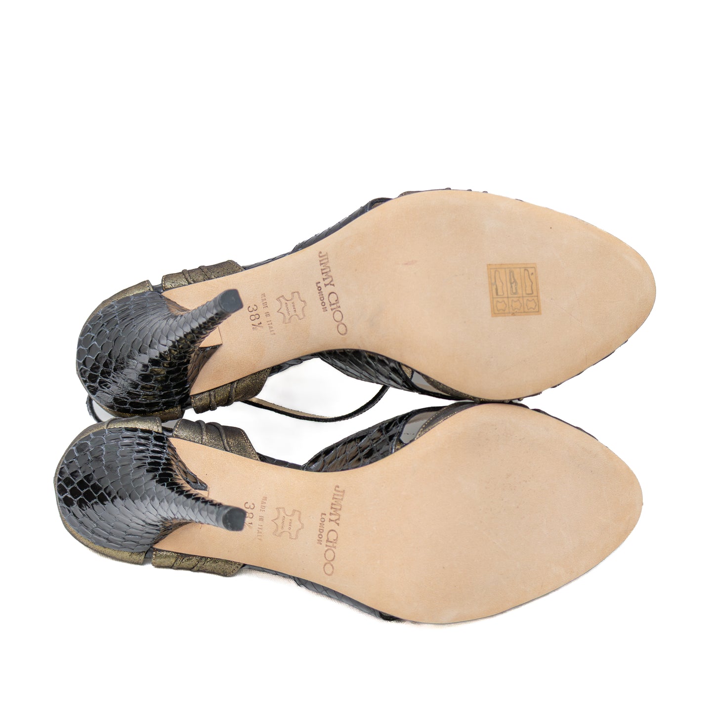 Jimmy Choo Black Python Skin Strappy Heels – Size EU 38.5 / UK 5.5 / US 8 – Luxury Sandals