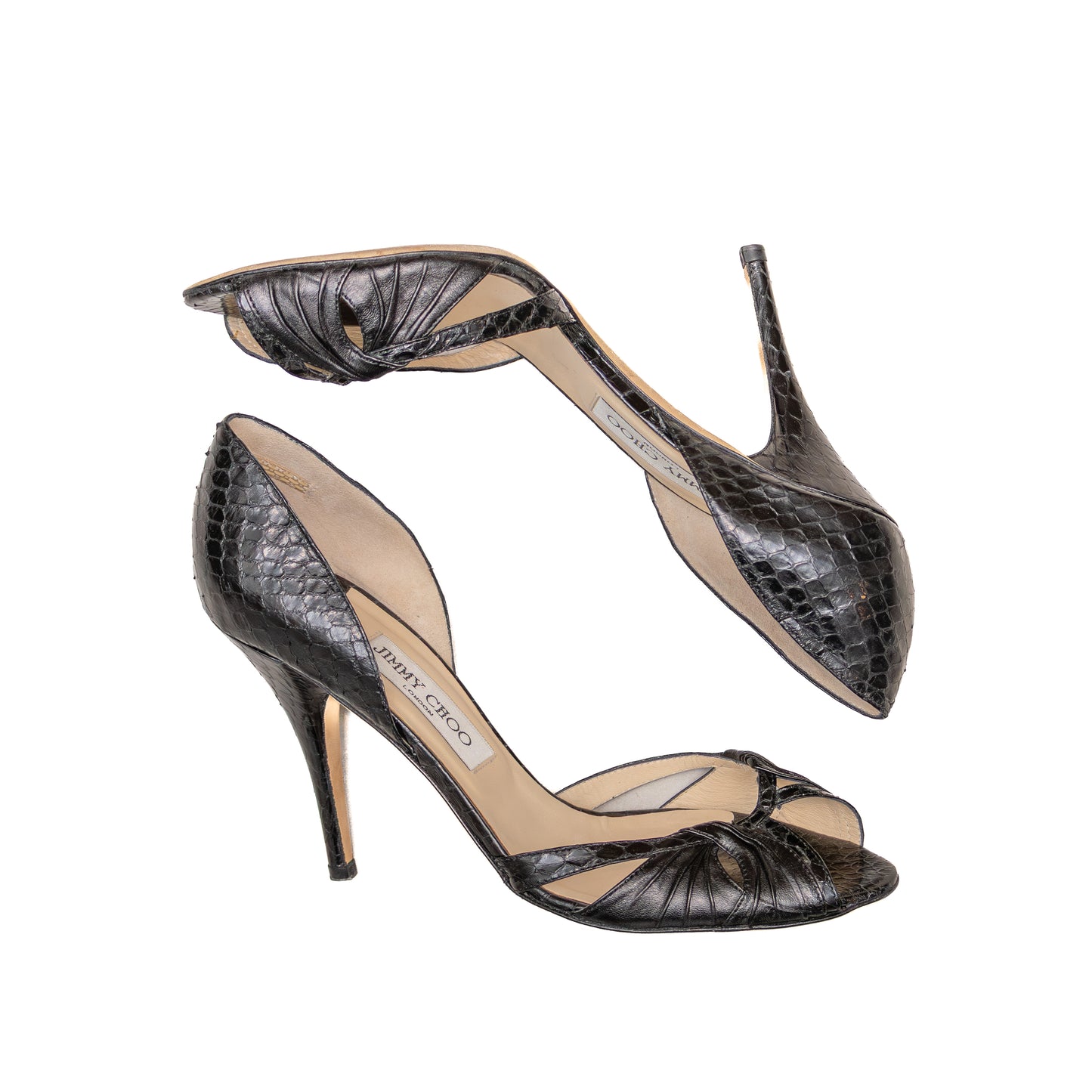Jimmy Choo Snakeskin D’Orsay Peep Toe Heels – EU 38½ / UK 5½ / US 8 – Exotic Python Leather