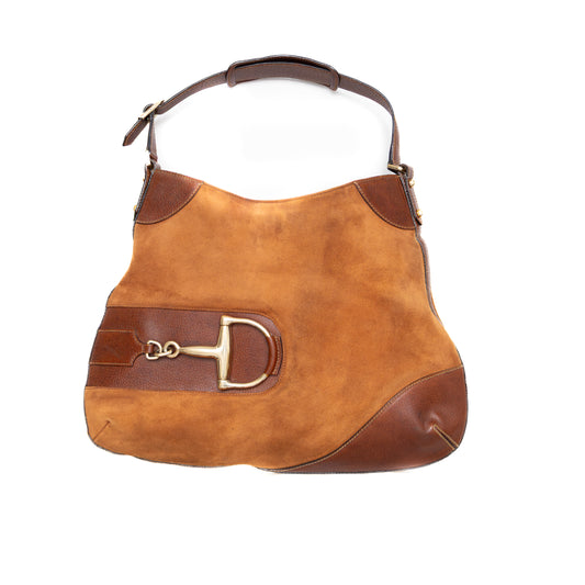 Gucci Brown Suede & Leather Horsebit Hasler Hobo Shoulder Bag