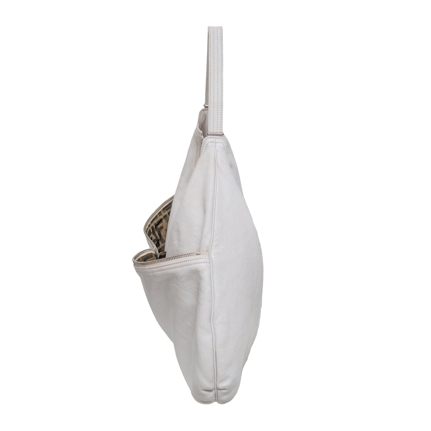 Vintage Fendi White Leather Hobo Shoulder Bag