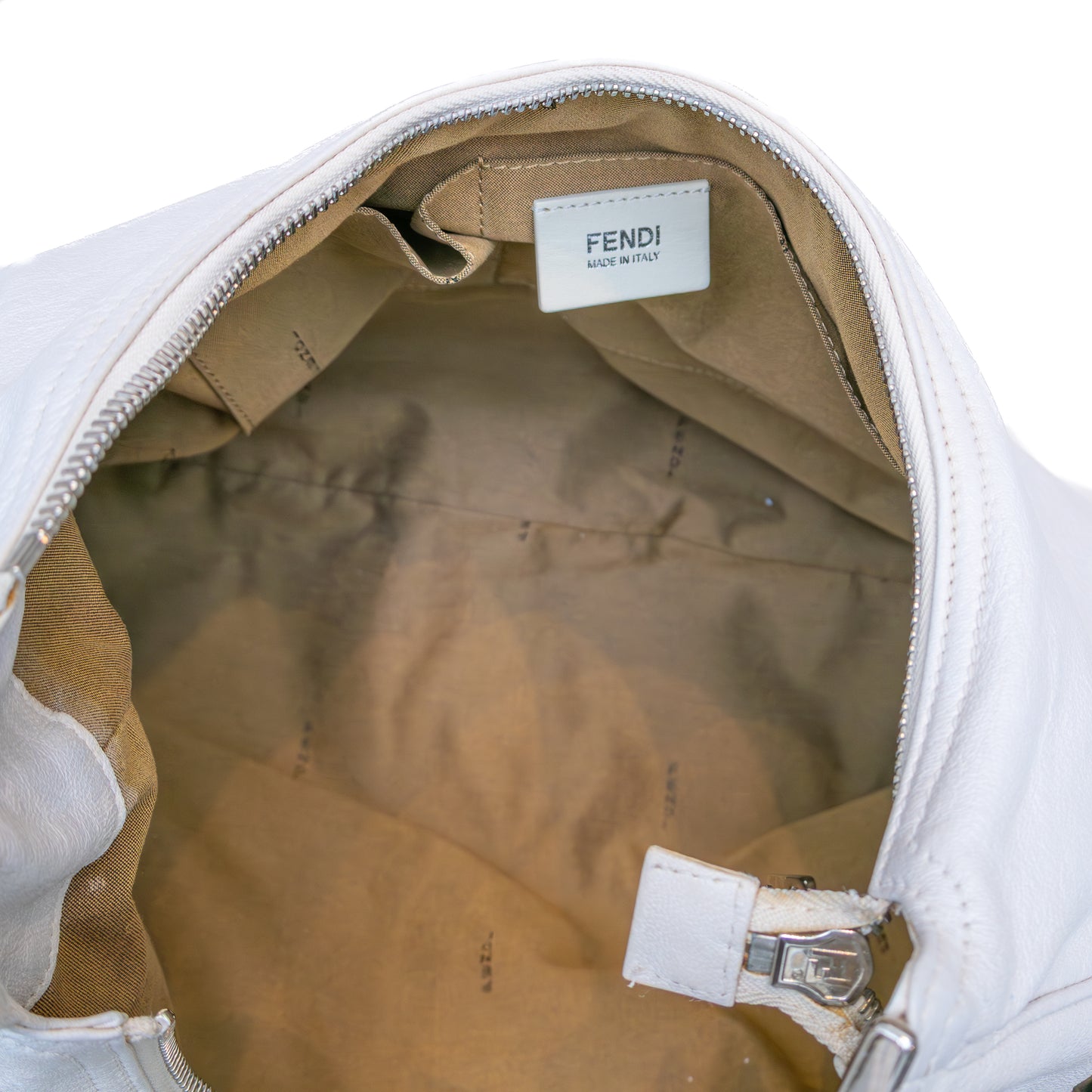Vintage Fendi White Leather Hobo Shoulder Bag