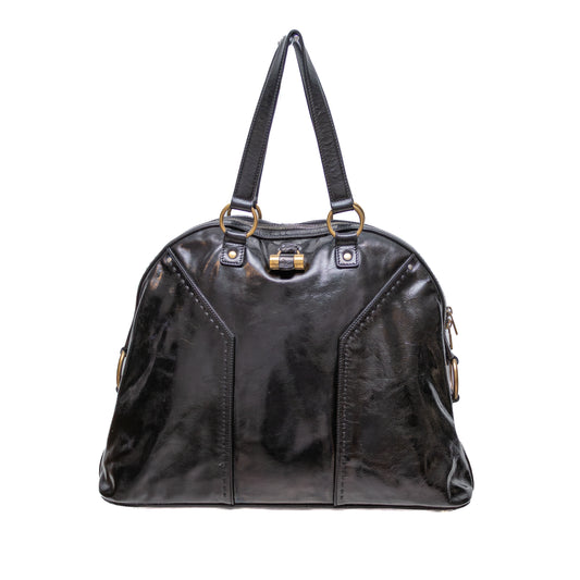 Yves Saint Laurent Muse Black Patent Leather Bag – Large Dome Satchel