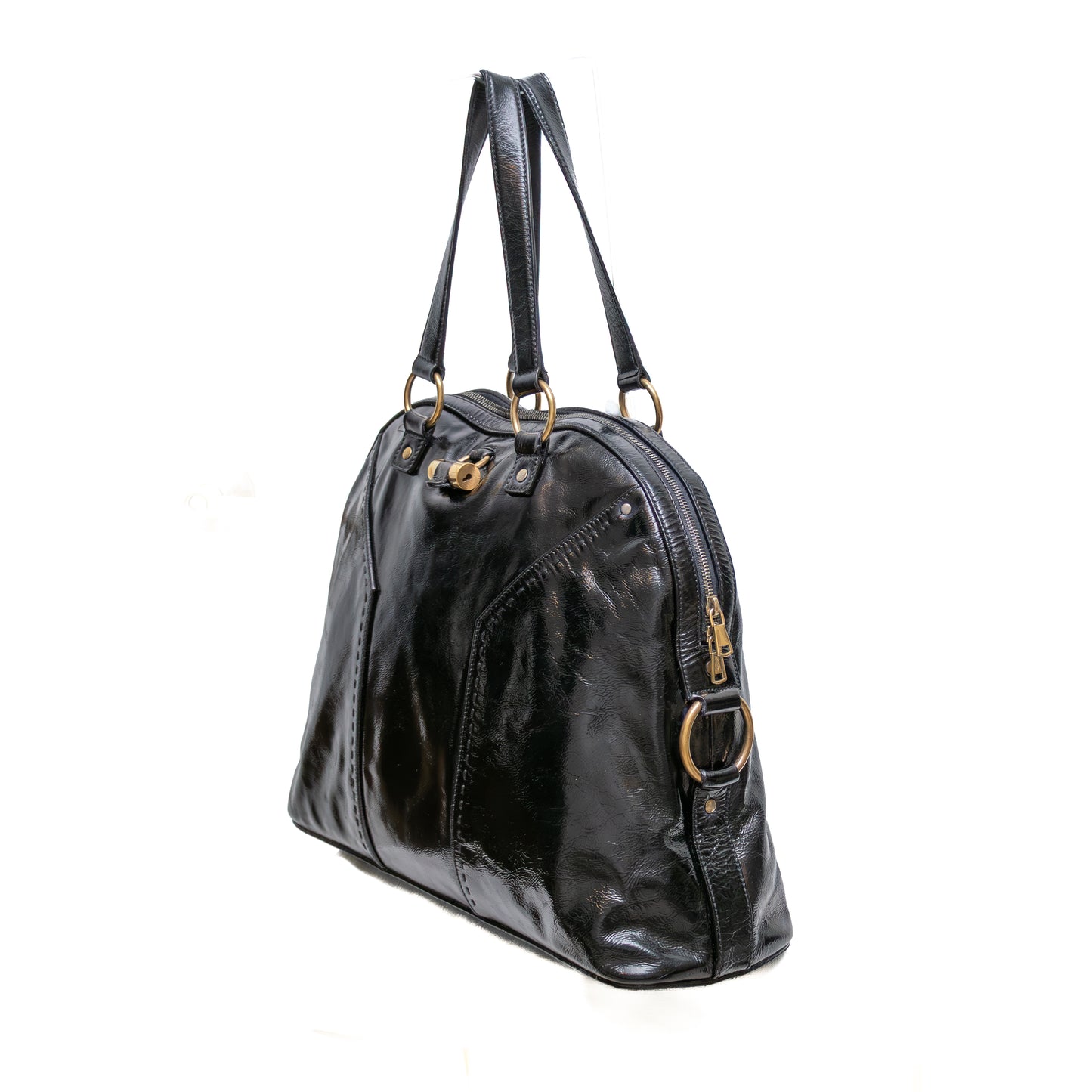 Yves Saint Laurent Muse Black Patent Leather Bag – Large Dome Satchel