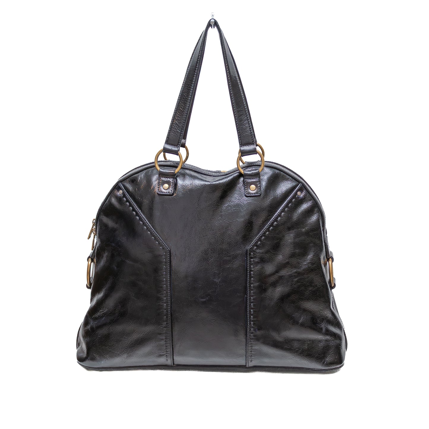 Yves Saint Laurent Muse Black Patent Leather Bag – Large Dome Satchel