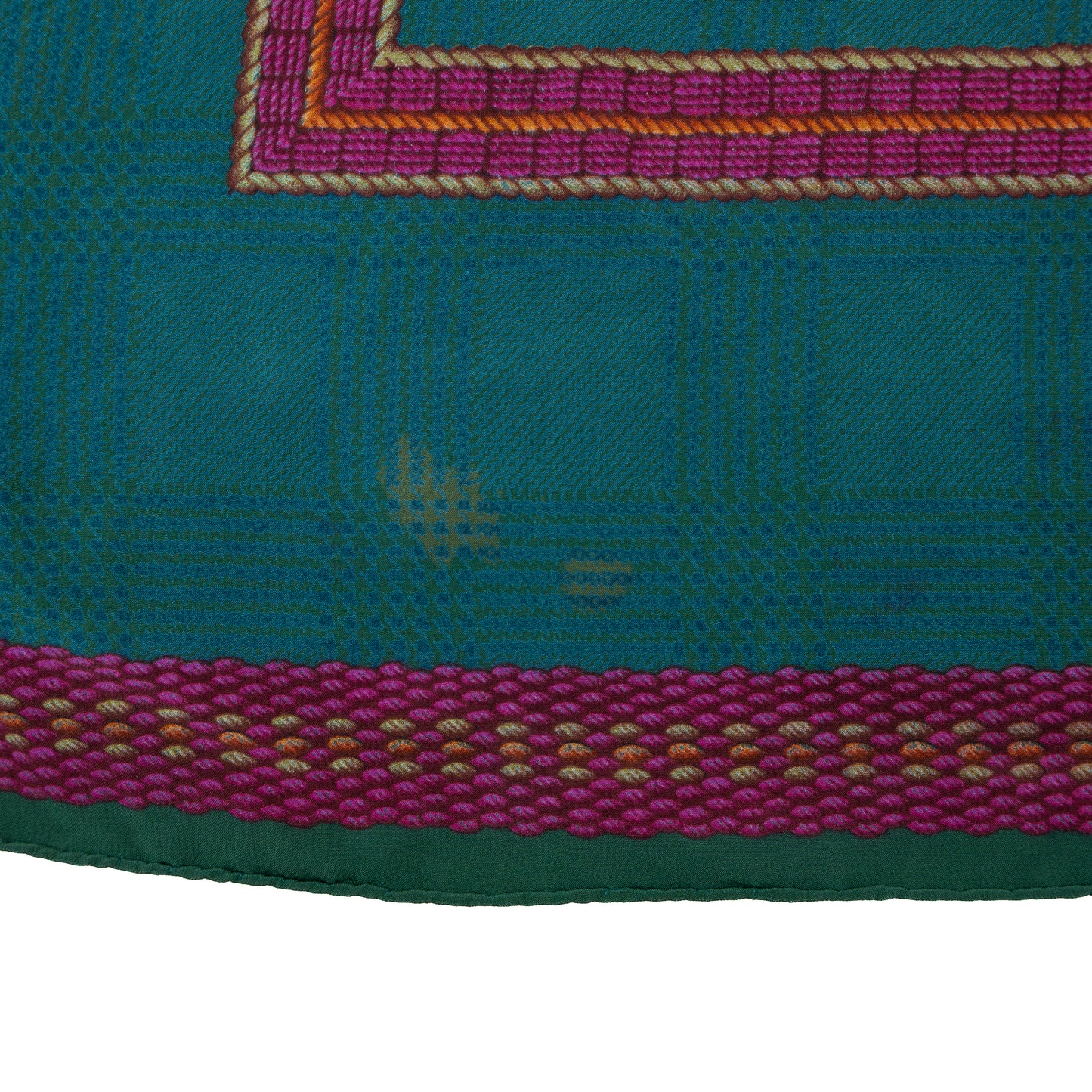 Chanel Vintage Green &amp; Magenta 100% Silk Scarf – Made in Italy – Square Pattern – 33” x 33”