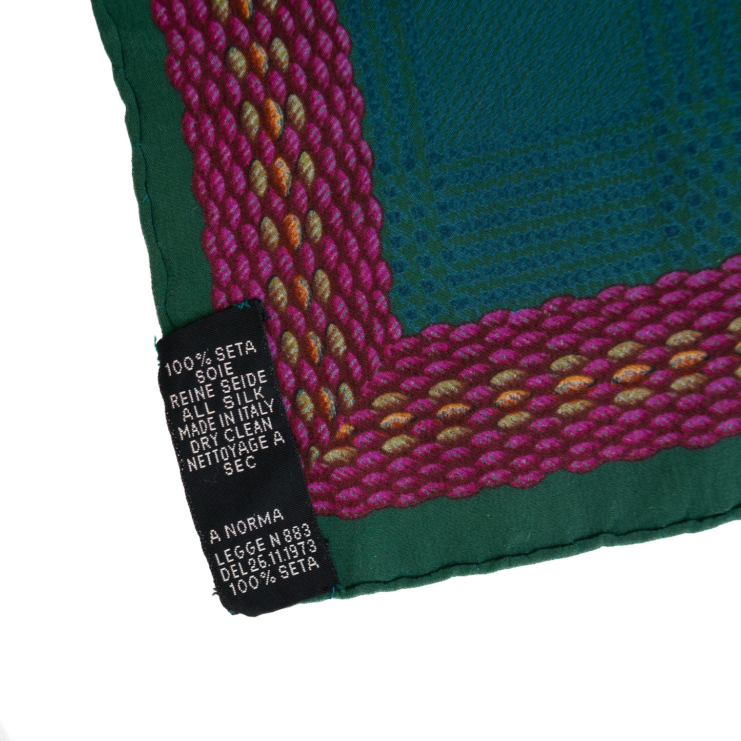 Chanel Vintage Green &amp; Magenta 100% Silk Scarf – Made in Italy – Square Pattern – 33” x 33”