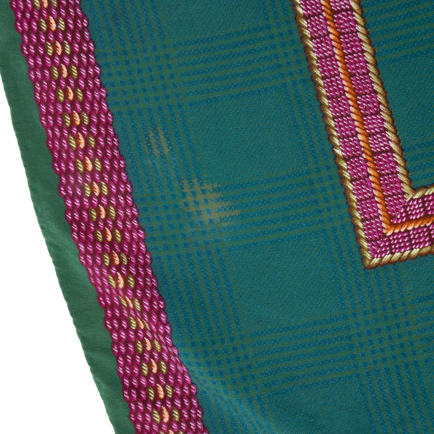 Chanel Vintage Green &amp; Magenta 100% Silk Scarf – Made in Italy – Square Pattern – 33” x 33”