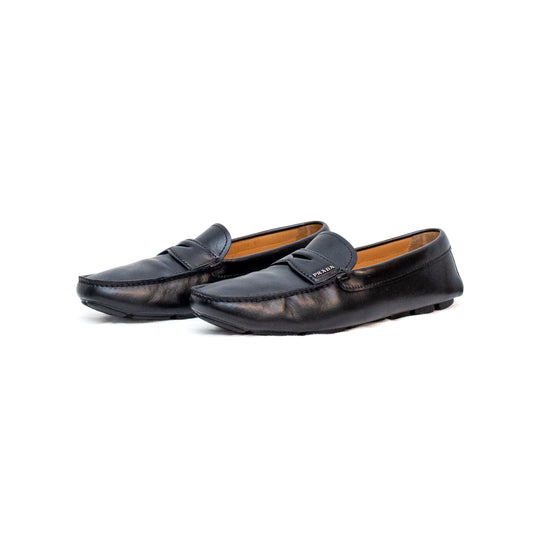 Prada Men’s Black Leather Driving Loafers – Size UK 8.5 / US 9.5