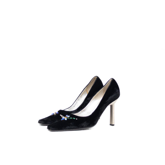 Giuseppe Zanotti Black Velvet Dragonfly Crystal Embellished Heels – Size EU 36 / UK 3.5 / US 6