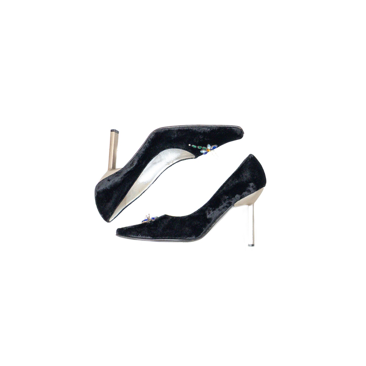 Giuseppe Zanotti Black Velvet Dragonfly Crystal Embellished Heels – Size EU 36 / UK 3.5 / US 6