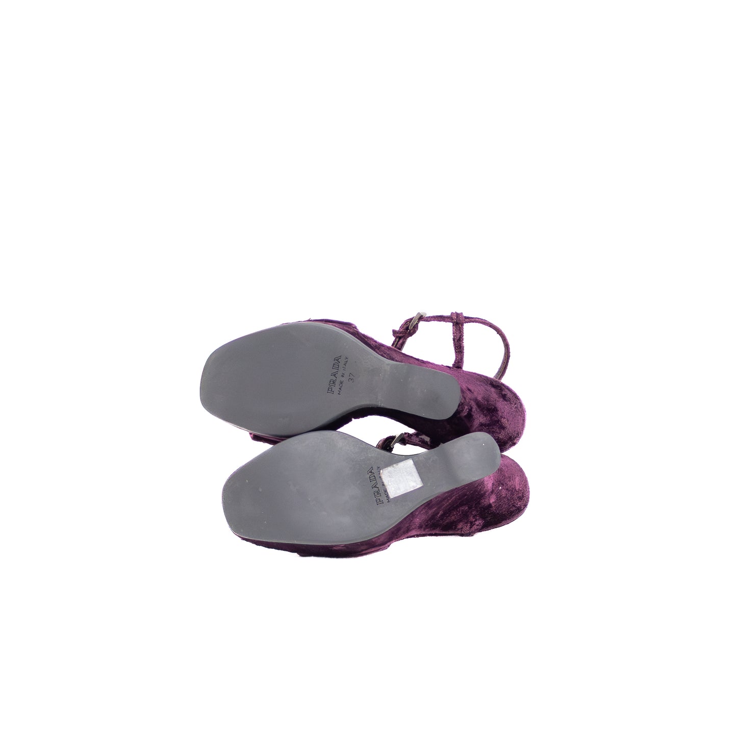 Prada Purple Velvet Sculptural Wedge Sandals – Size US 7 / UK 4.5 / EU 37 – Crystal Embellished