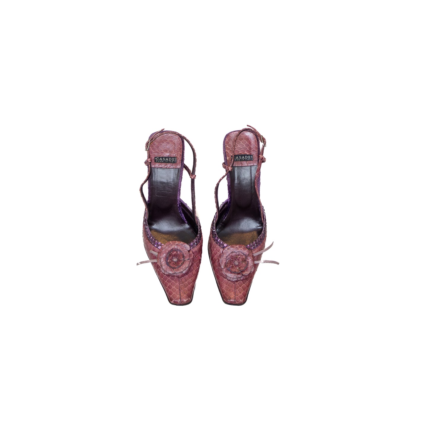 Casadei Purple Snake-Embossed Slingback Stiletto Heels – Size US 5 / UK 3 / EU 35