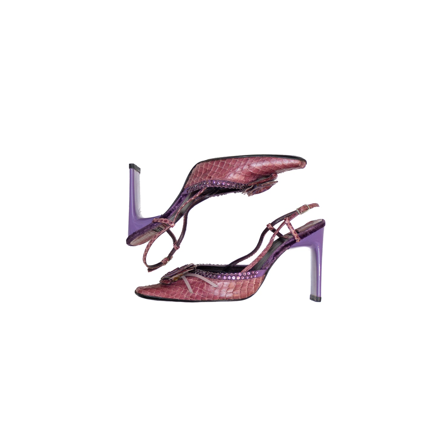 Casadei Purple Snake-Embossed Slingback Stiletto Heels – Size US 5 / UK 3 / EU 35