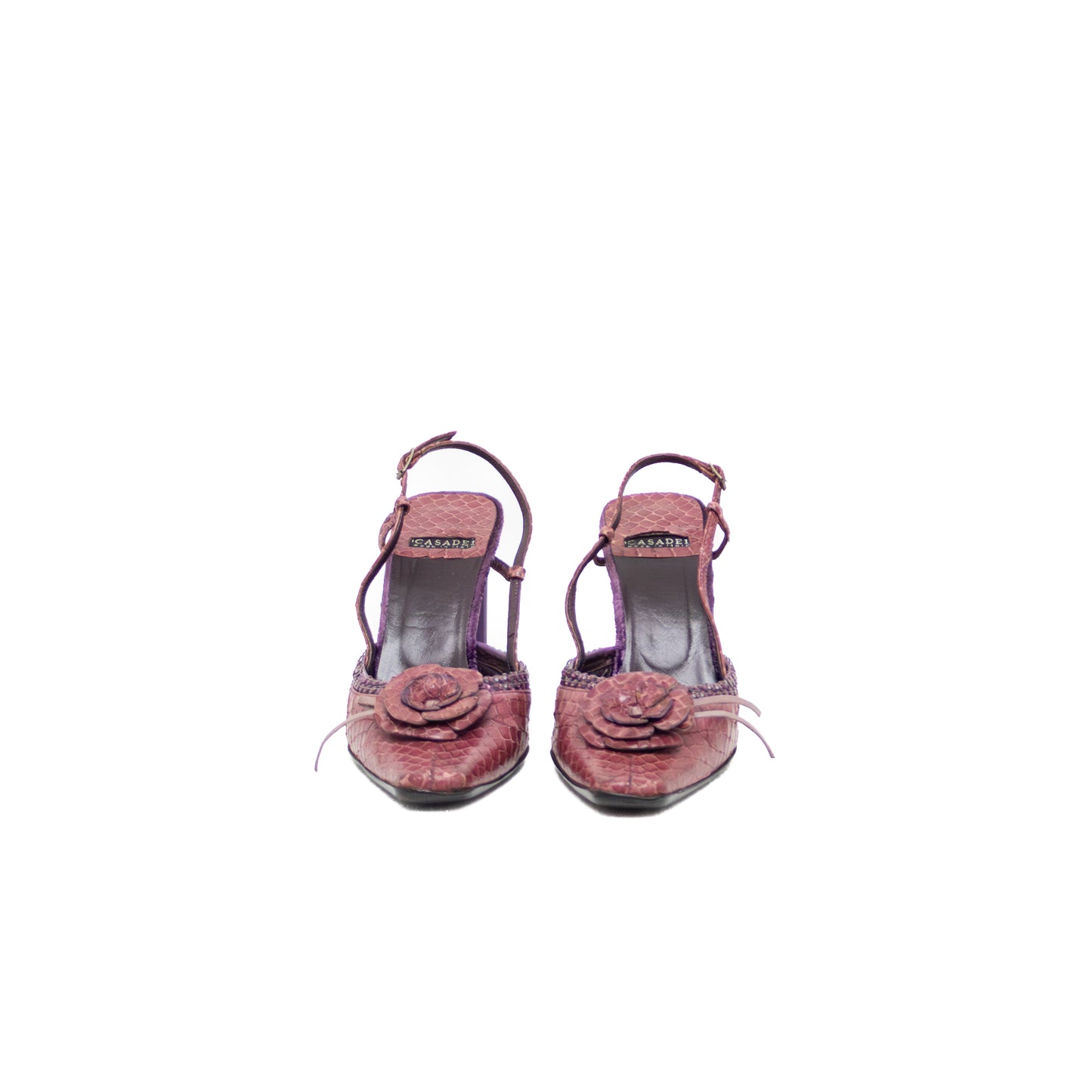 Casadei Purple Snake-Embossed Slingback Stiletto Heels – Size US 5 / UK 3 / EU 35