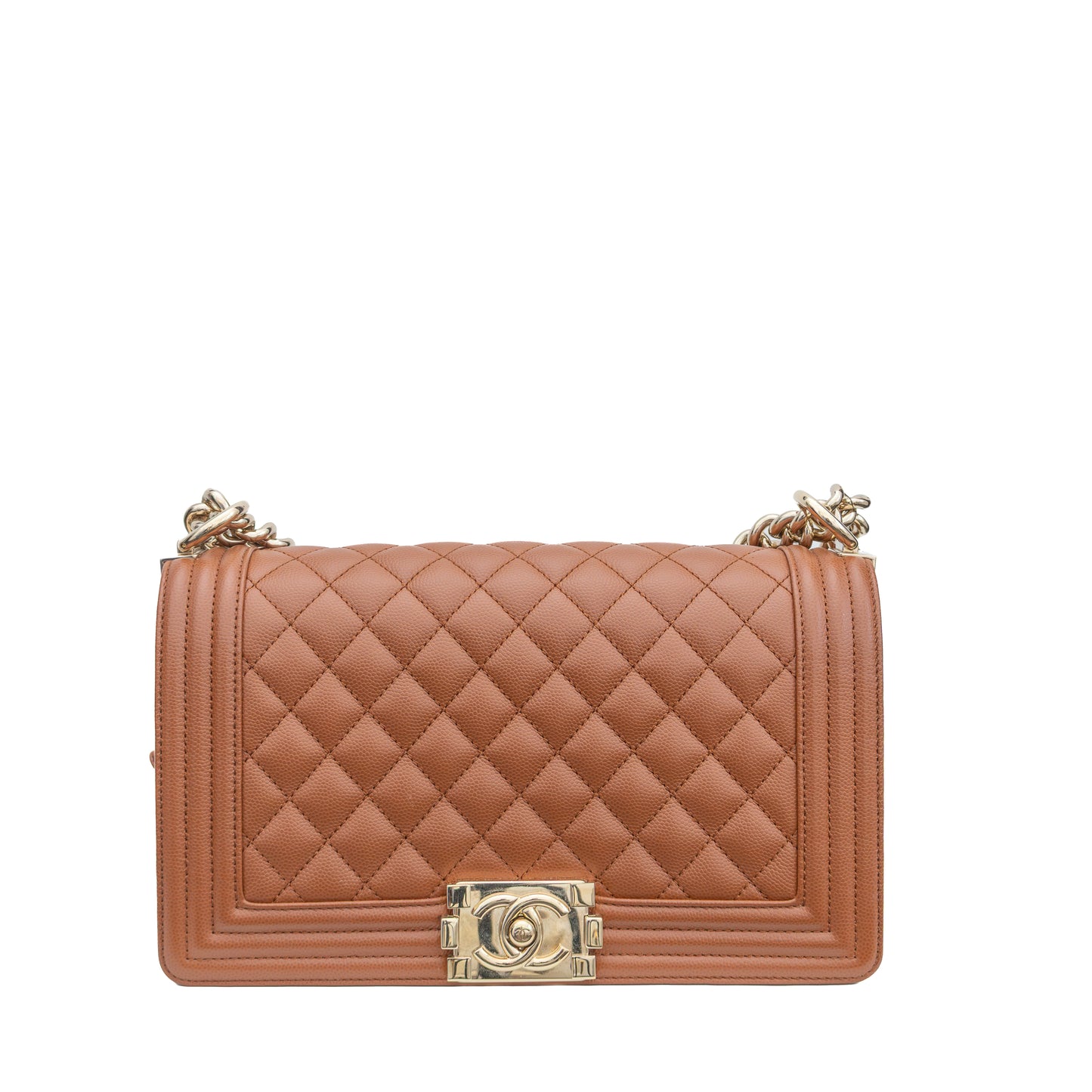 👜 Chanel Boy Bag Medium – Caramel Quilted Caviar Leather with Gold Hardware – Excellent Condition