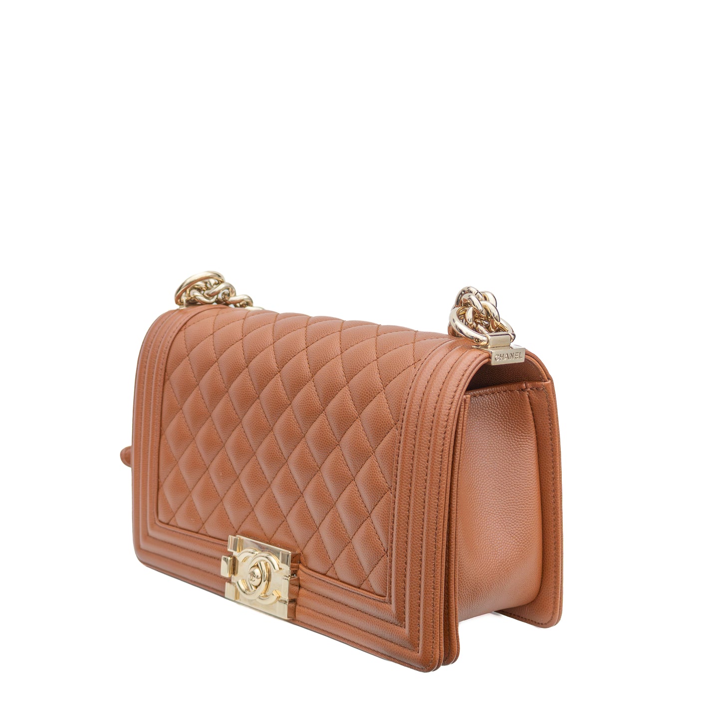 👜 Chanel Boy Bag Medium – Caramel Quilted Caviar Leather with Gold Hardware – Excellent Condition