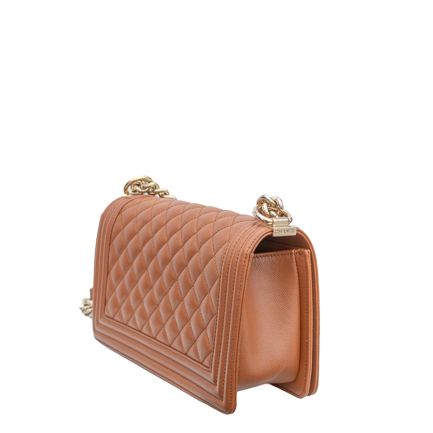 👜 Chanel Boy Bag Medium – Caramel Quilted Caviar Leather with Gold Hardware – Excellent Condition