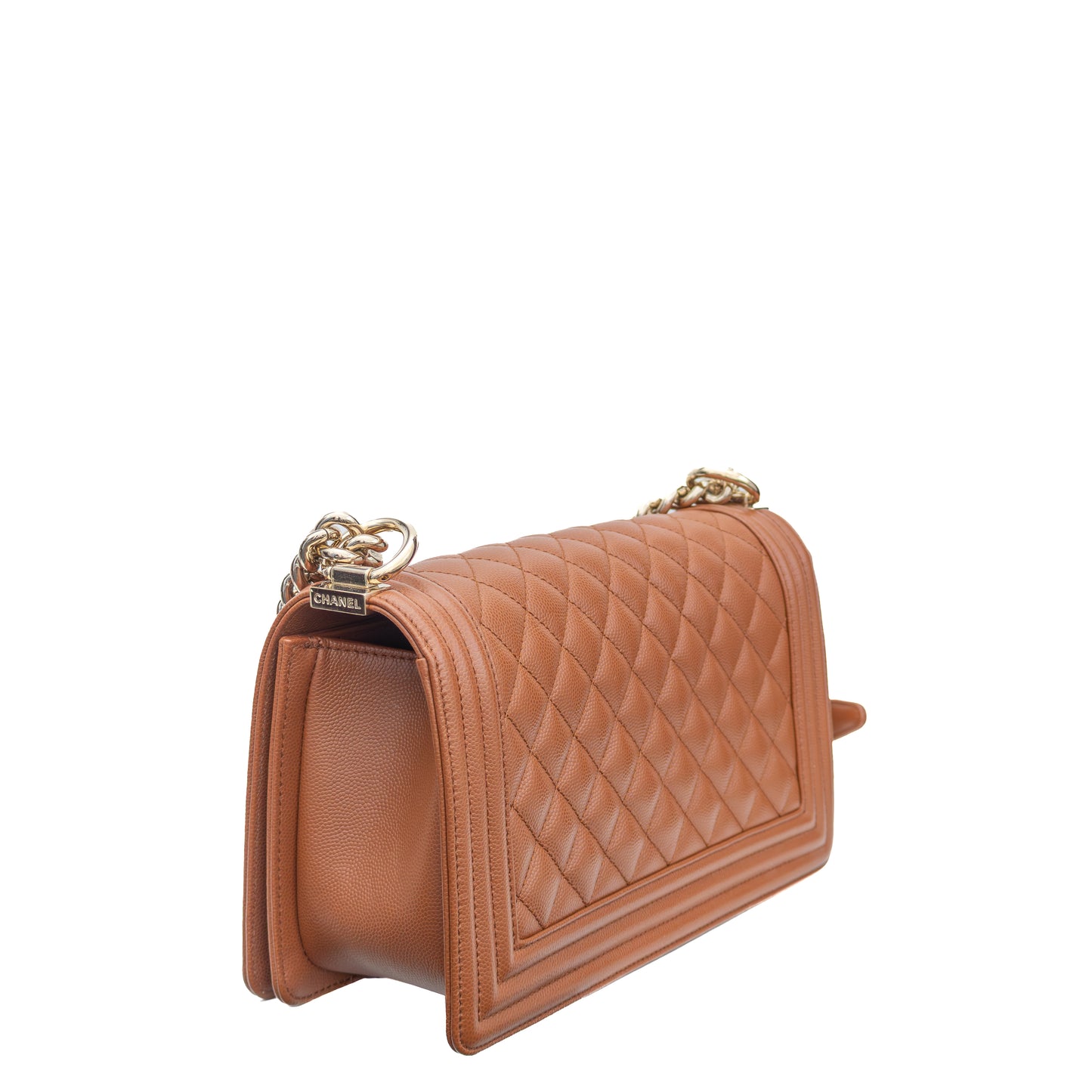 👜 Chanel Boy Bag Medium – Caramel Quilted Caviar Leather with Gold Hardware – Excellent Condition