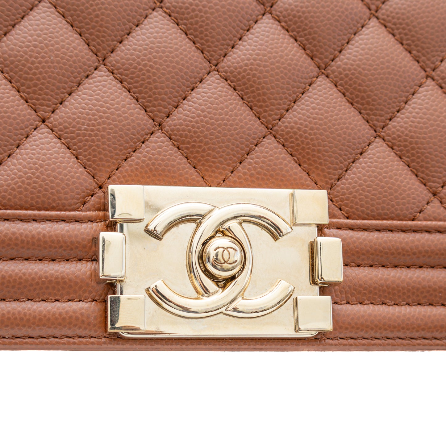 👜 Chanel Boy Bag Medium – Caramel Quilted Caviar Leather with Gold Hardware – Excellent Condition