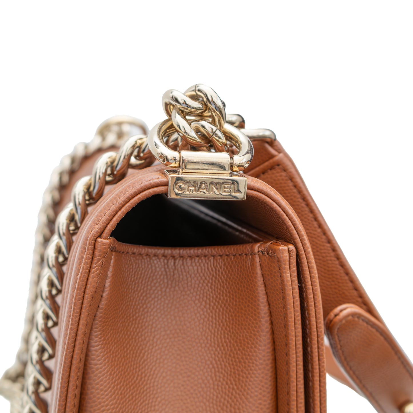 👜 Chanel Boy Bag Medium – Caramel Quilted Caviar Leather with Gold Hardware – Excellent Condition