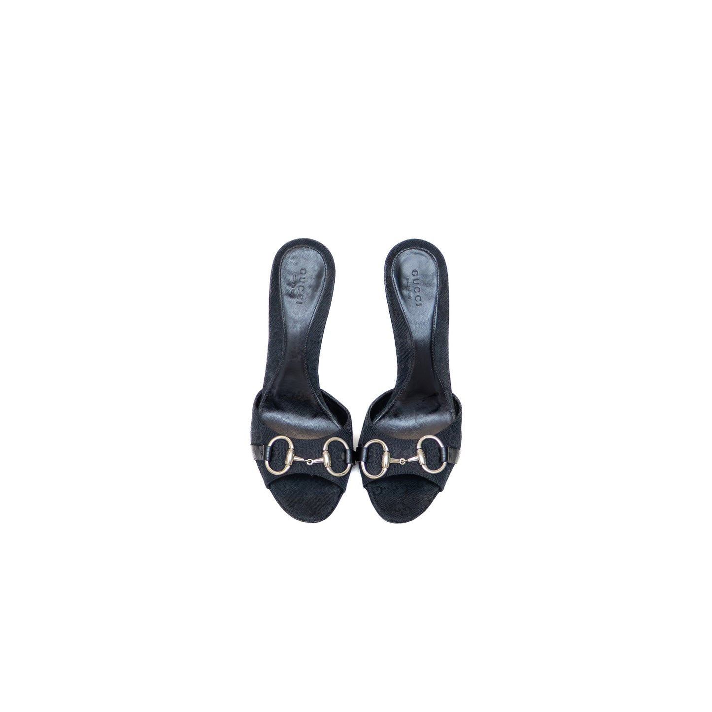 Gucci Black Monogram Canvas Horsebit Mule Sandals – Size US 7.5 / UK 5 / EU 38