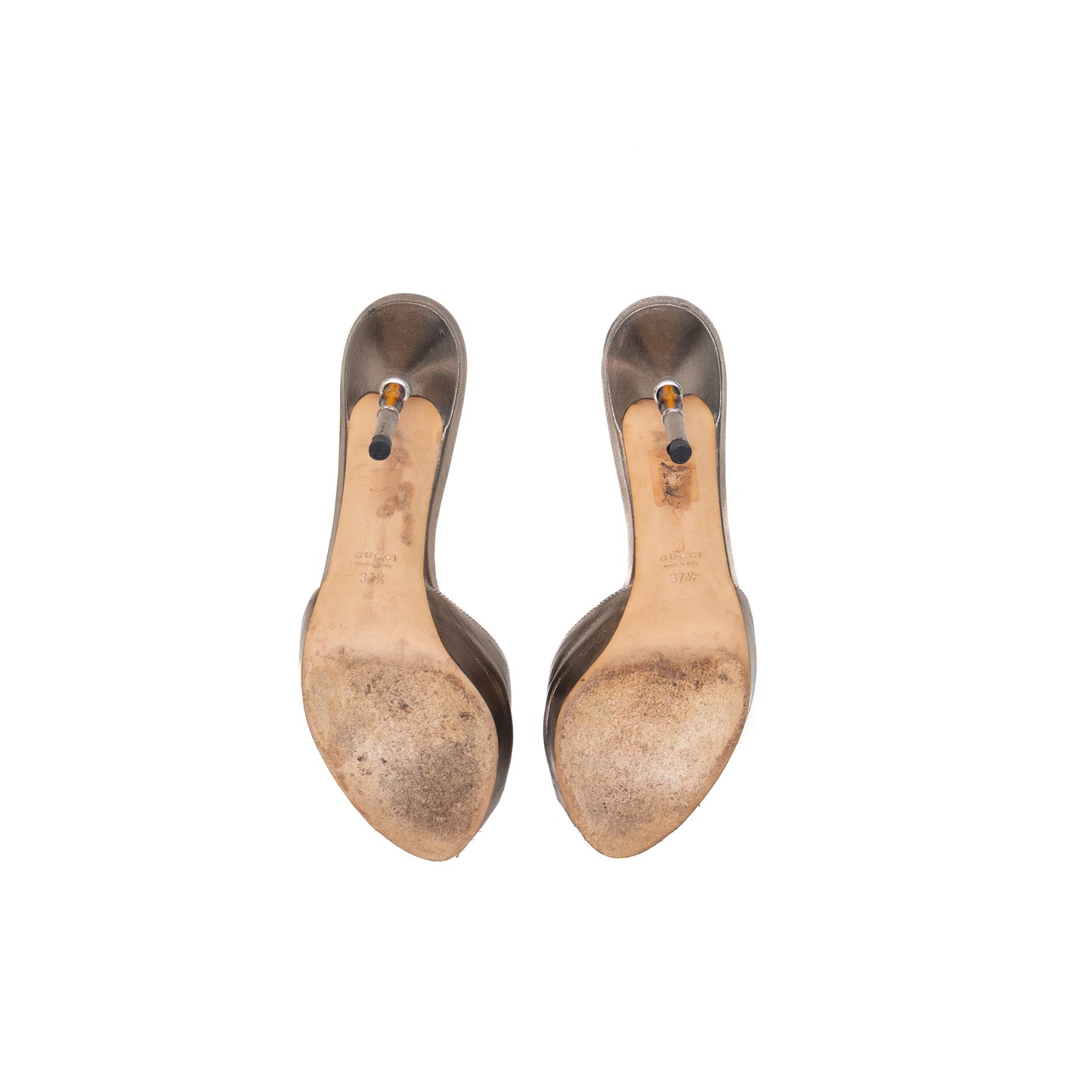 Gucci Metallic Bronze Leather Bamboo Heel Mules – Size 37.5 / US 7.5 – Made in Italy