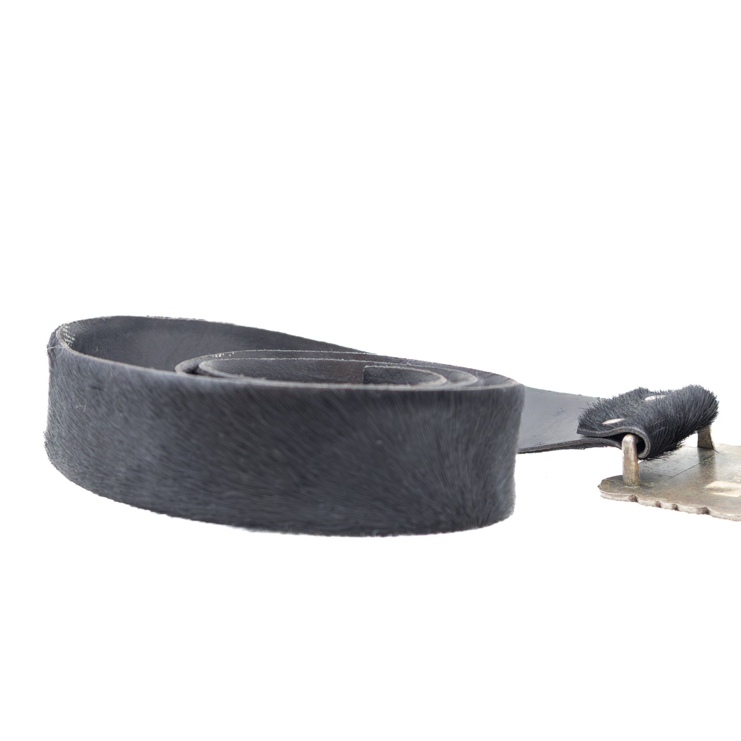 Durval 1993 Black Cowhide Hair Leather Belt w/ Silver Concho Buckle Made in Argentina Size 34