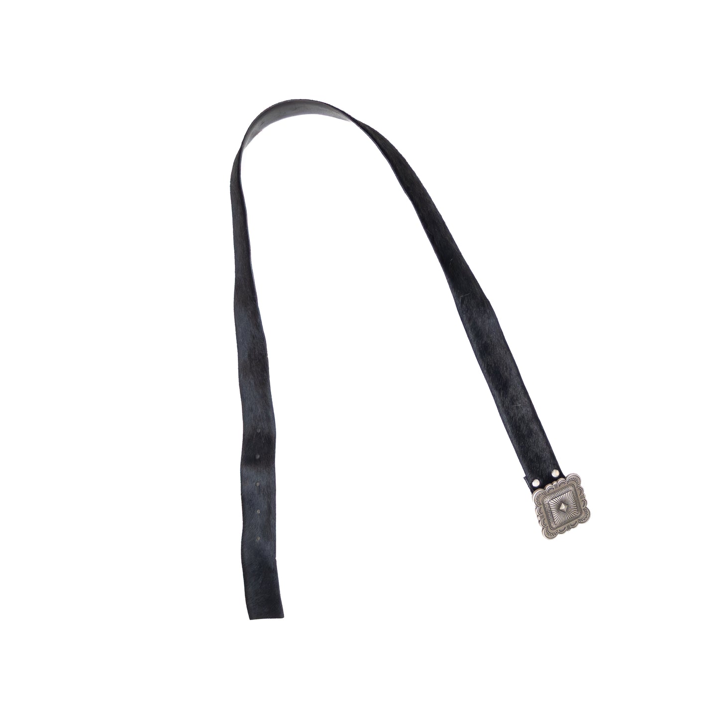 Durval 1993 Black Cowhide Hair Leather Belt w/ Silver Concho Buckle Made in Argentina Size 34