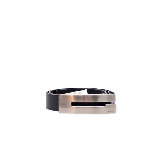 Gucci Black Leather Belt with Silver Square G Buckle – Tom Ford Era – Size 80/32