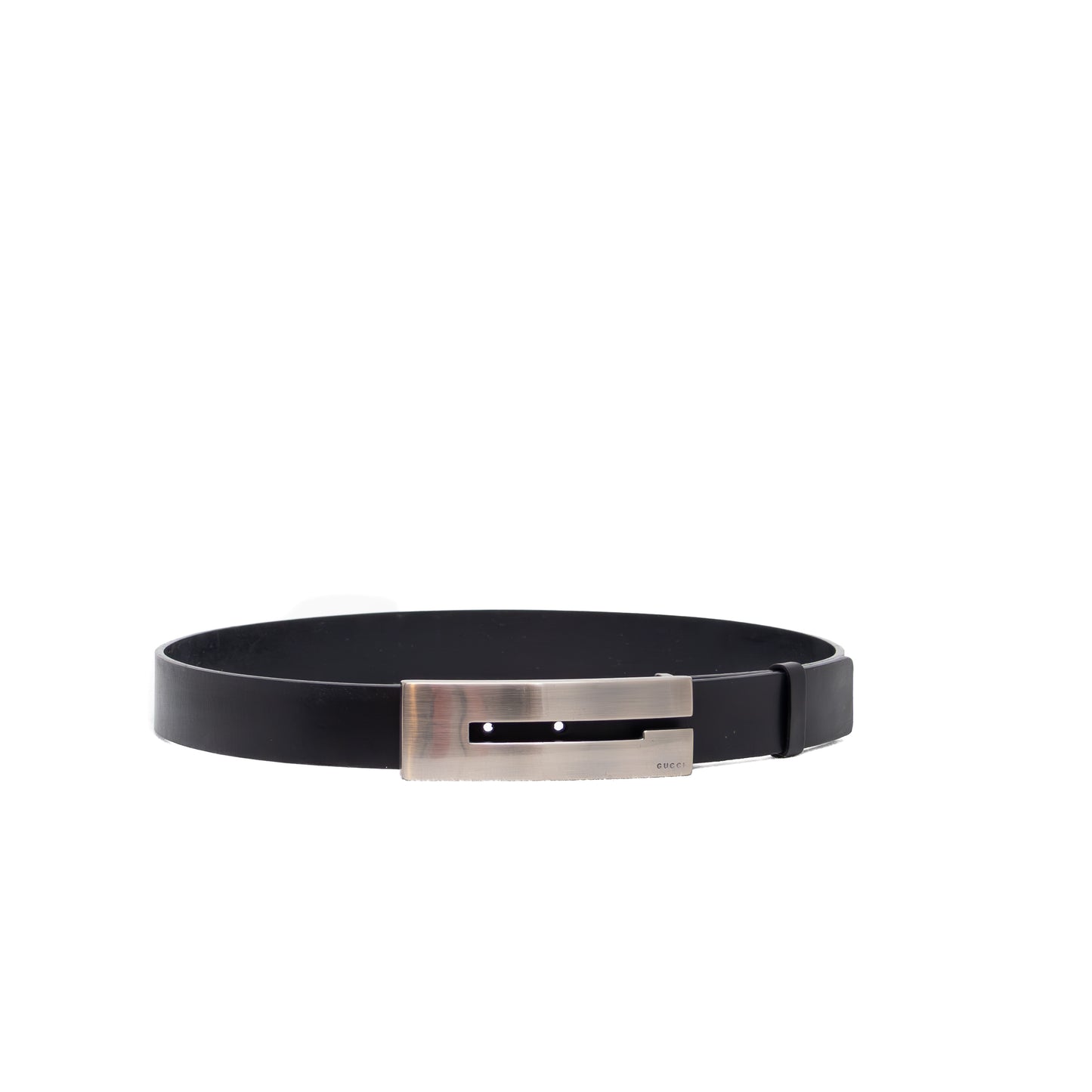 Gucci Black Leather Belt with Silver Square G Buckle – Tom Ford Era – Size 80/32