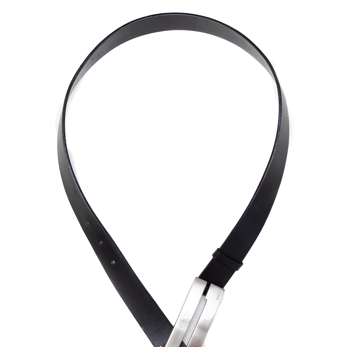 Gucci Black Leather Belt with Silver Square G Buckle – Tom Ford Era – Size 80/32