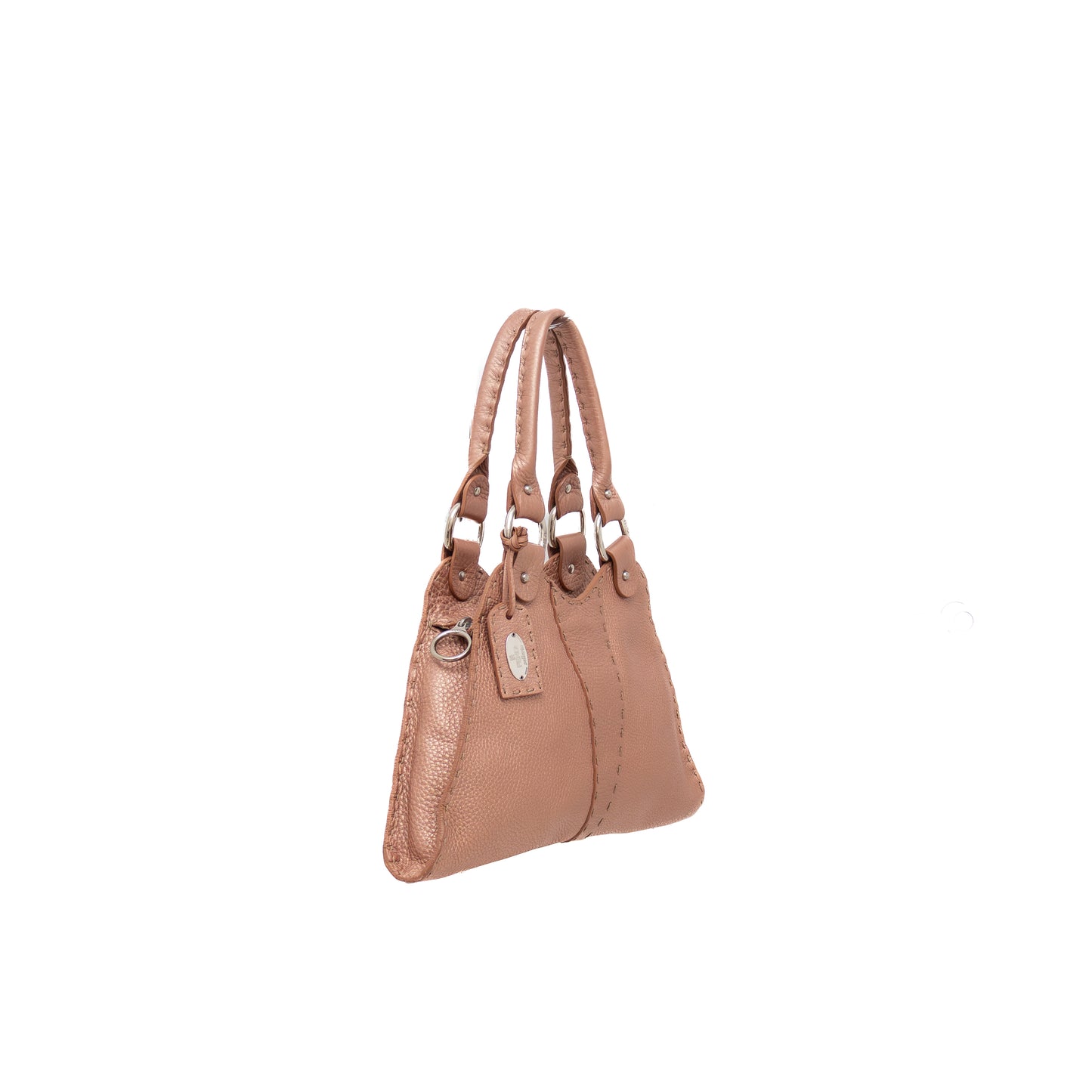 Fendi Selleria Diabolo Handbag – Nude Rose Peau Peccary Leather Metallic Slim