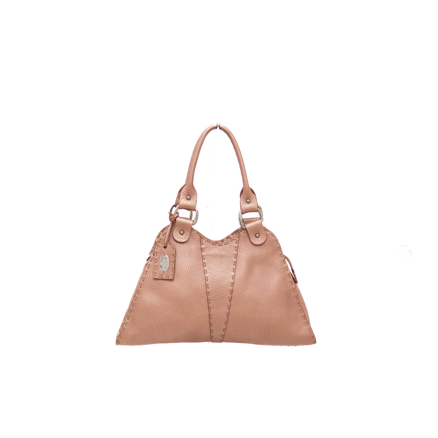 Fendi Selleria Diabolo Handbag – Nude Rose Peau Peccary Leather Metallic Slim