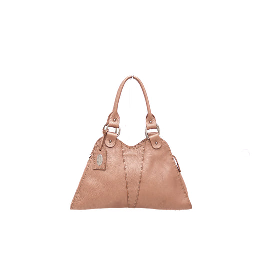 Fendi Selleria Diabolo Handbag – Nude Rose Peau Peccary Leather Metallic Slim
