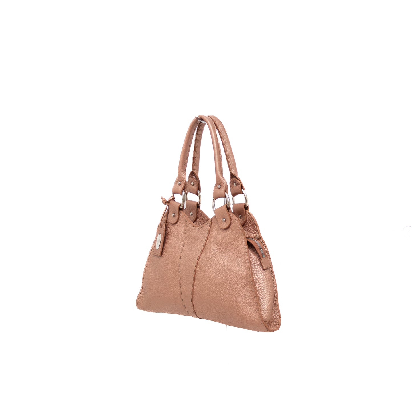 Fendi Selleria Diabolo Handbag – Nude Rose Peau Peccary Leather Metallic Slim