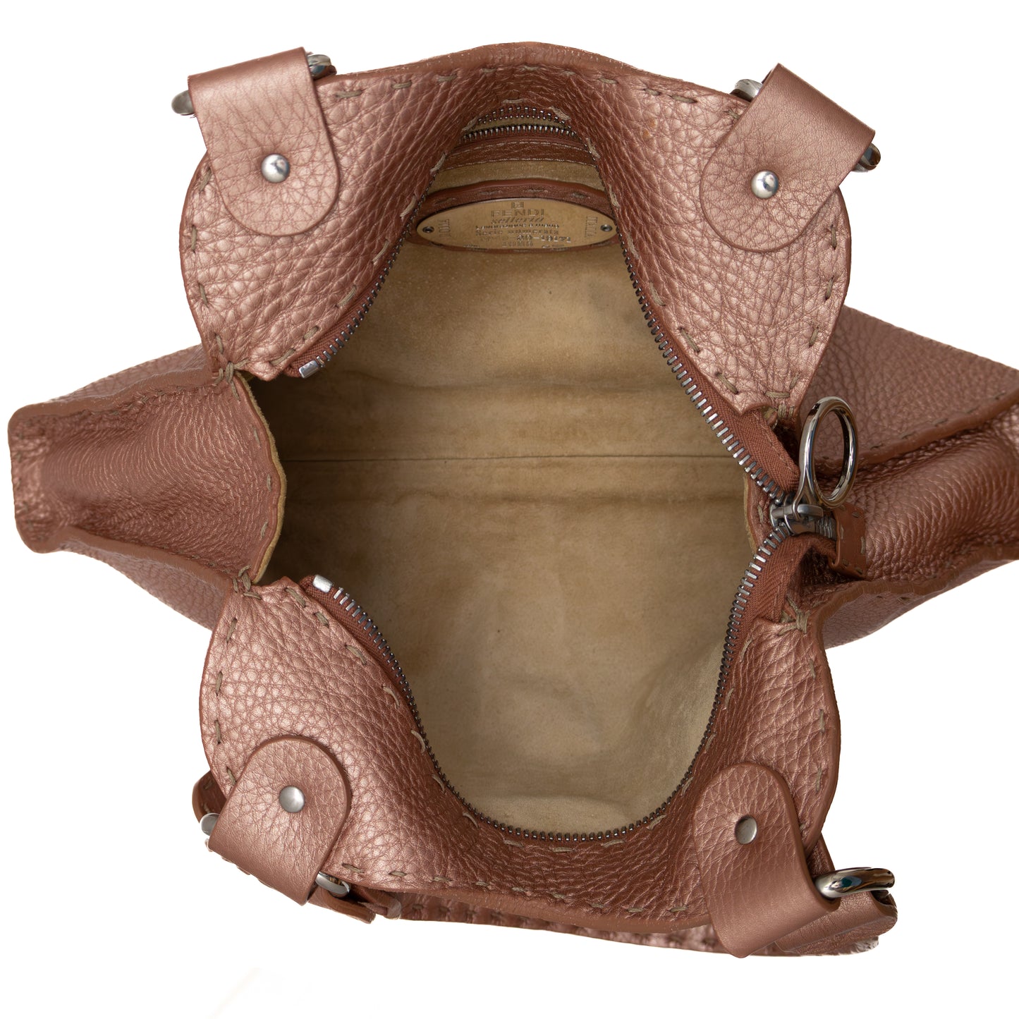 Fendi Selleria Diabolo Handbag – Nude Rose Peau Peccary Leather Metallic Slim