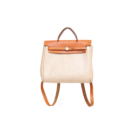 Hermès Herbag Zip Backpack Toile Off-White Canvas &amp; Vache Natural Leather