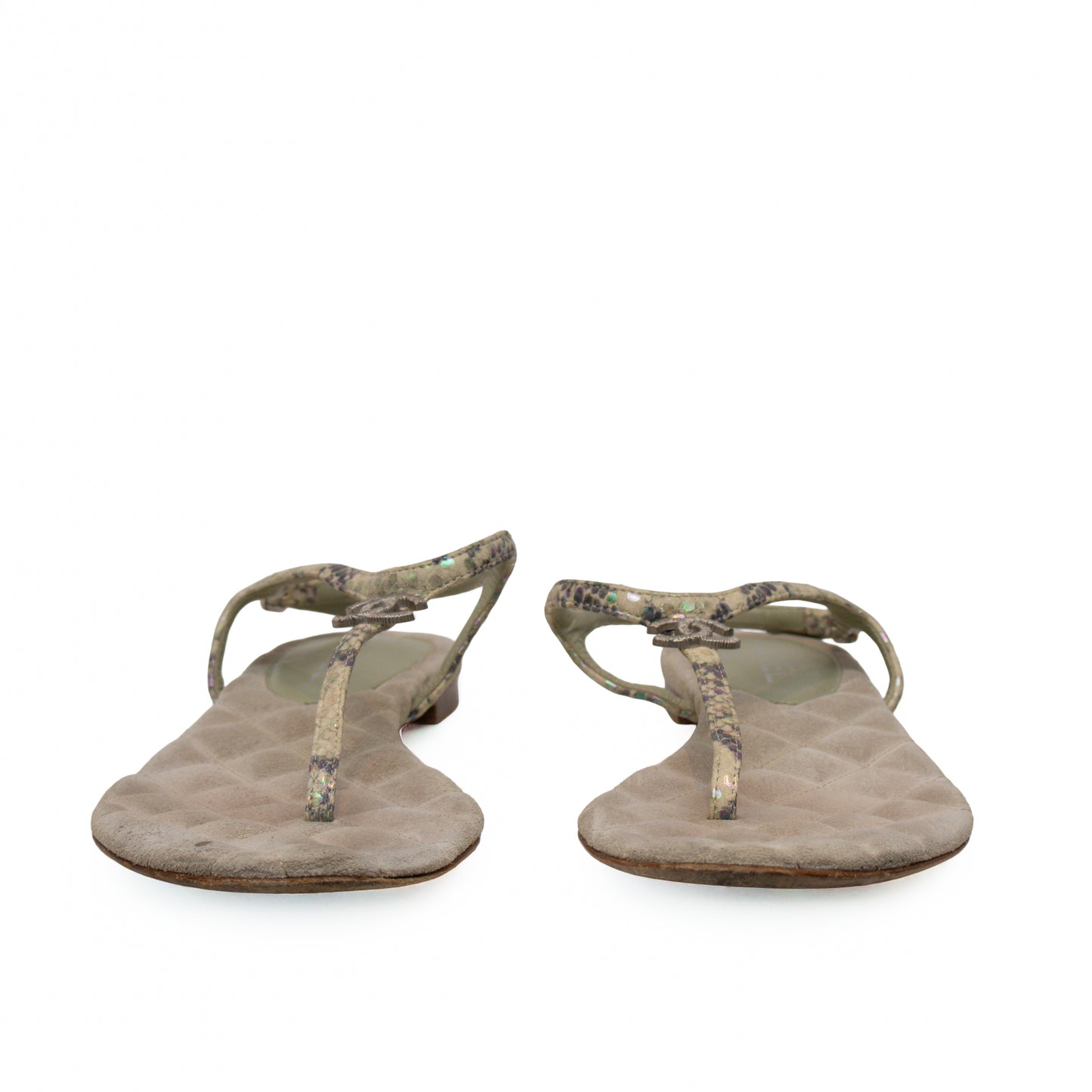 Chanel Green Python Embossed Leather T-strap Sandals – Size EU 39C / US 8.5