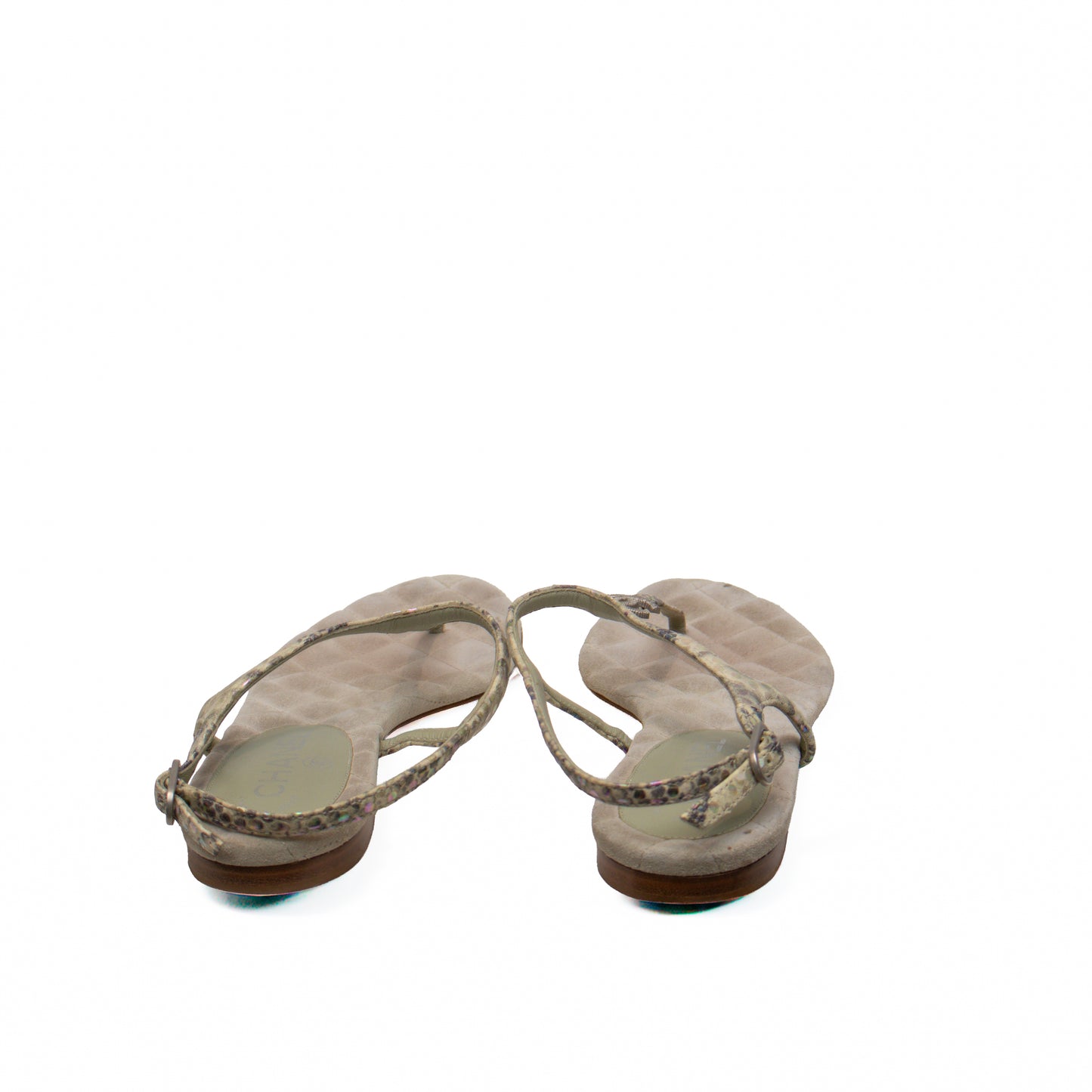 Chanel Green Python Embossed Leather T-strap Sandals – Size EU 39C / US 8.5