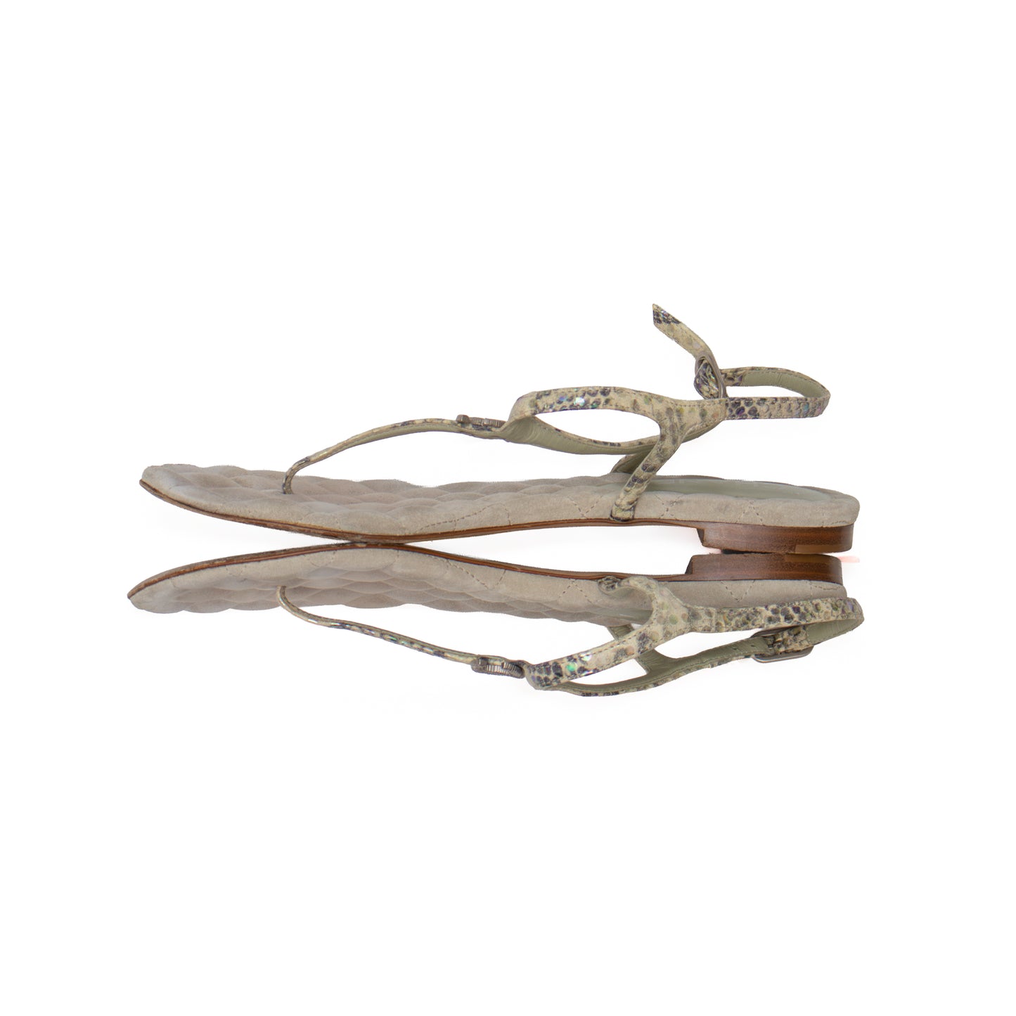 Chanel Green Python Embossed Leather T-strap Sandals – Size EU 39C / US 8.5