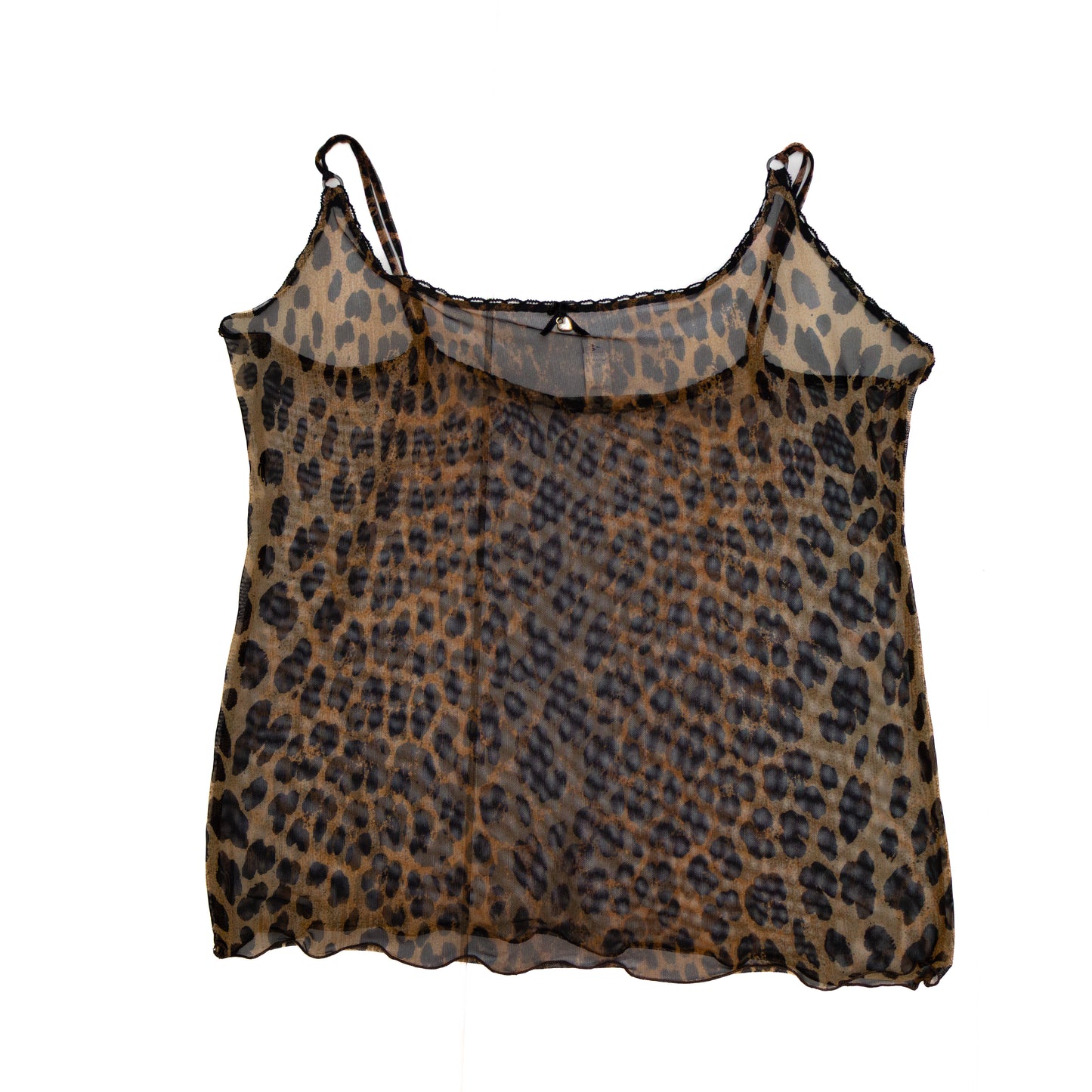 Vintage Moschino Lingerie Leopard Mesh Cami Top with Heart Charm – IT 46 (US 10 / UK 14)